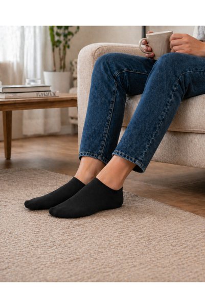 YZC Prime 6 Pairs Men's Black Booties Socks Cotton Plain Patternless Daily Comfortable Short Socks