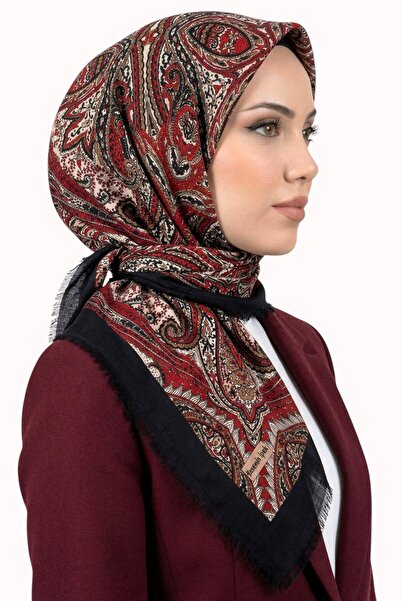 hadiora Women's Black Red Ethnic Patterned Flared Scarf
