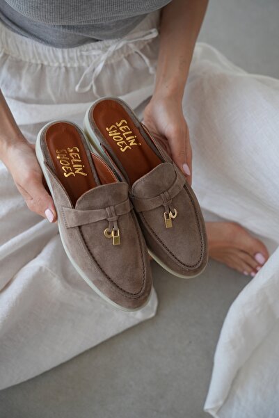 selin shoes Γυναικείες παντόφλες Briza από γνήσιο δέρμα με χρυσή λεπτομέρεια ...