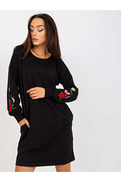 rue parıs Black sweatshirt dress with embroidery and pockets