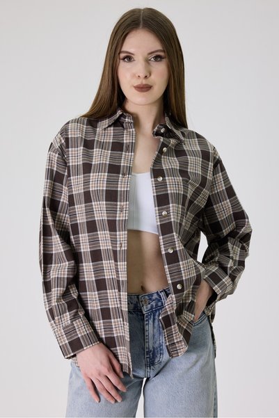 cracpot Women's Brown Plaid Shirt Regular Fit Lumberjack Shirt