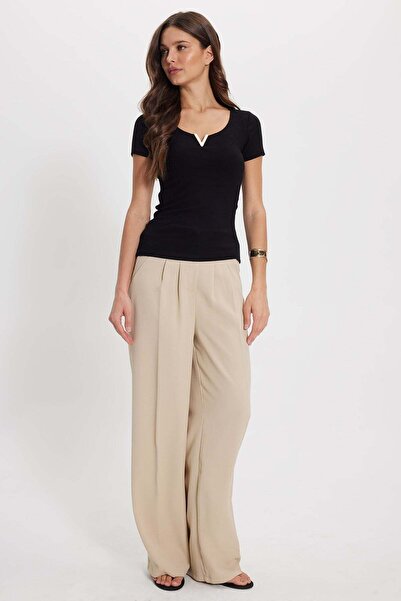 Tudors Γυναικεία μπλούζα με λεπτή εφαρμογή, βαμβακερή, με λαιμόκοψη V, κοντό ...