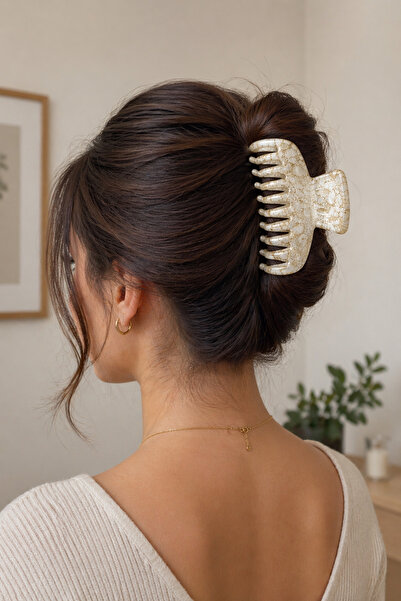 MakeWell Ροζ καφέ κρεμ χρωματιστό κλιπ μαλλιών με σχέδια, μεγάλου μεγέθους κλ...