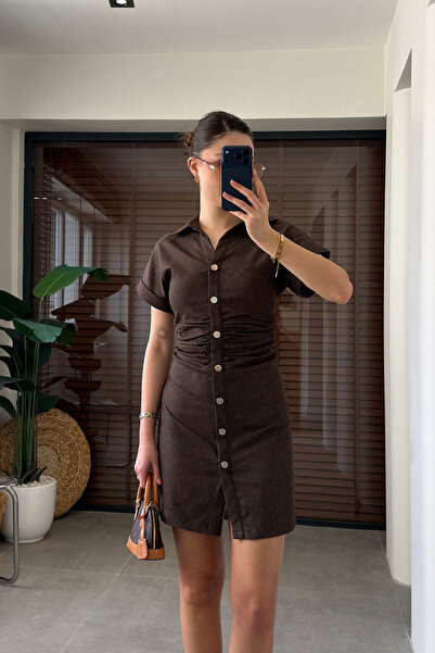 MAGARDE Φόρεμα Premium με λεπτομέρεια από πιλέτο ύφασμα στη μέση - ΚΑΦΕ