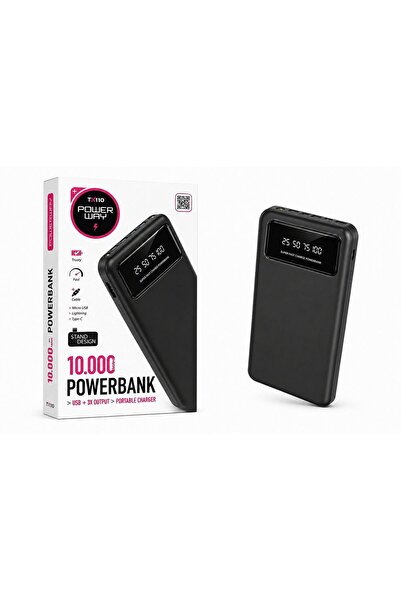 10000 Mah Powerbank 3 Çıkışlı Kendinden Kablolu Hızlı Şarj Taşınabilir Şarj Cihazı