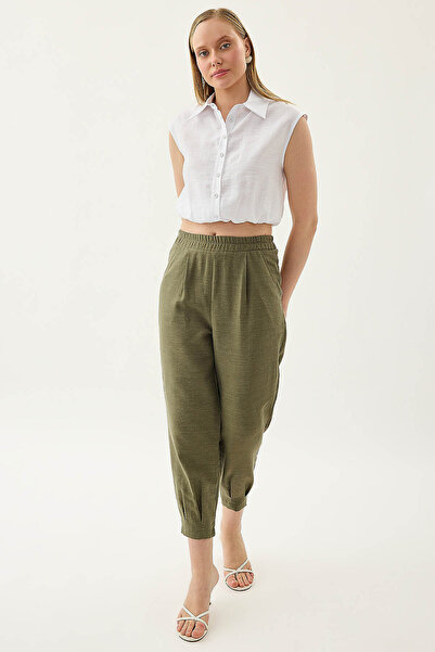 Vitrin Pleated Leg Elastic Waist Trousers