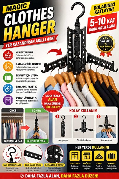 ASG MAGIC CLOTHES HANGER – YER KAZANDIRAN AKILLI ASKI / 360° Dönebilen Kanca-...