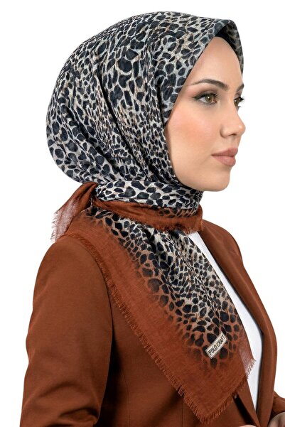hadiora Women's Orange Leopard Patterned Flared Scarf
