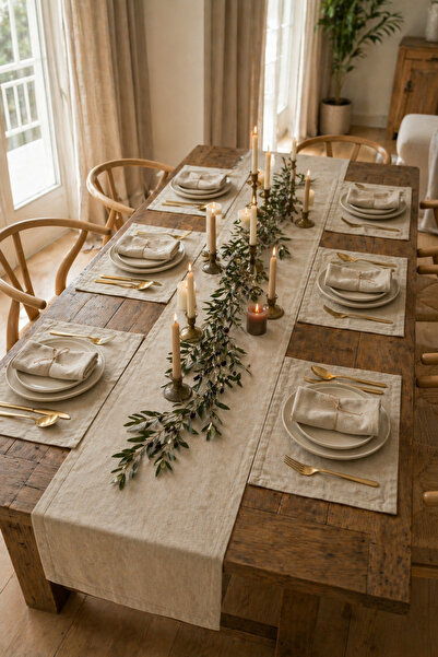 Morlay 13 τεμάχια, σετ επιτραπέζιων σκευών από βαμβακερό λινό για 6 άτομα, ρά...