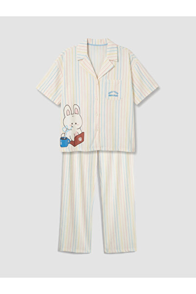LC Waikiki Set de pijamale de damă cu guler și dungi