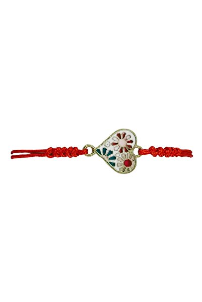 Flippy Martisor Bratara pentru Dama si Copii, Jolie, Model Inima cu Flori de Primavara, Set 12 bucati, Pandantiv Emailat, Snur Reglabil, Rosu/Multicolor