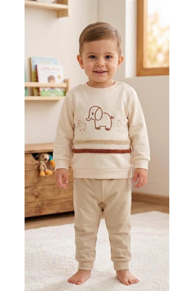 MOMOİRO Elephant Embroidered Baby Set