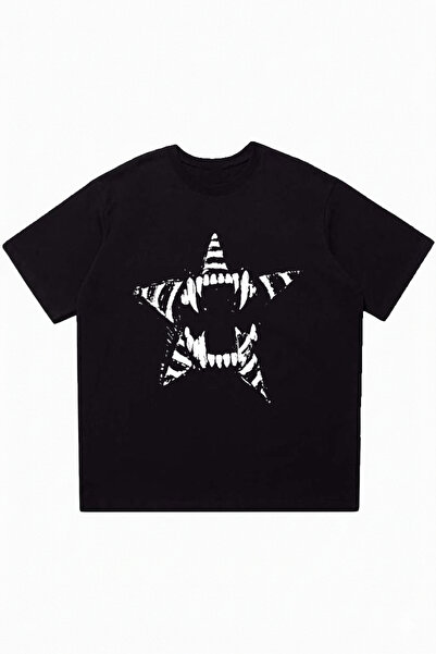 DASH WEAR Stellar Bite Printed Black Oversize Crew Neck T-Shirt