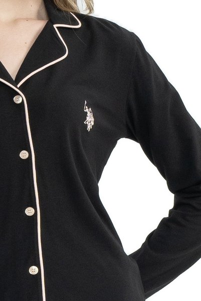 U.S. Polo Assn. Front Buttoned, Cotton & Modal Fabric, Shirt Collar, Long Sleeve, Seasonal, Women's Pajama Set