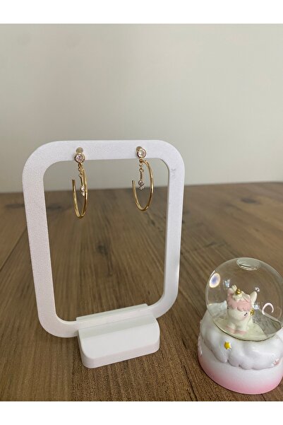 Kadın gold renkli pırlanta detaylı halka küpe