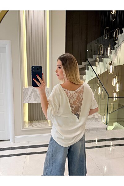 manana fashion Μπλουζάκι με δαντέλα στην πλάτη, κοντομάνικο, oversized, βαμβα...