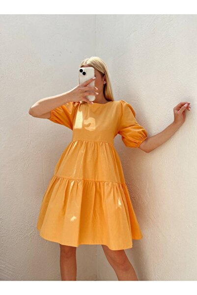 GAMZE ALPTEKİN Μίνι Φόρεμα με Μανίκια Μπαλόνι Πορτοκαλί