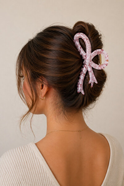 MakeWell Ροζ καφέ κρεμ χρωματιστό κλιπ μαλλιών με σχέδια, μεγάλου μεγέθους κλ...