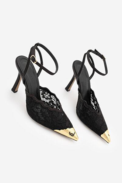 Marjin Women's Stiletto Pointed Toe Lace Embroidered Classic Heeled Shoes wit...