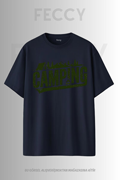 FECCY Tricou unisex supradimensionat cu imprimeu Camping Premium, tematică Hu...