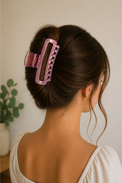 MakeWell Διαφανές ροζ κλιπ μαλλιών μεγάλου μεγέθους με κλάμερ για γυναικεία κ...