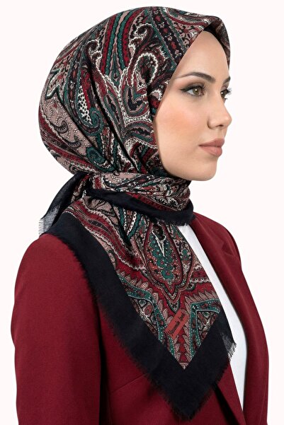 hadiora Women's Black Red Ethnic Patterned Flared Scarf