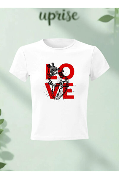 Vordevia Μπλουζάκι Crop T-shirt από βαμβακερό Lycra με στάμπα Love Heart