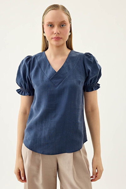 Vitrin V-Neck Balloon Sleeve Blouse