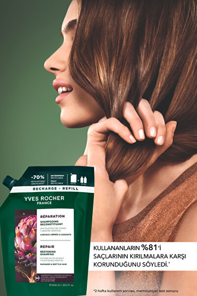 Yves Rocher Onarıcı Bitkisel Keratin Prebiyotik Refill Şampuan -Yıpranmış Saçlar- SLS,SLES içermez,Tuzsuz -600ml