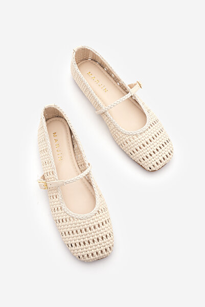 Marjin Γυναικείες πλεκτές στο χέρι μπαλαρίνες με λουράκια Mary Jane, καθημερι...