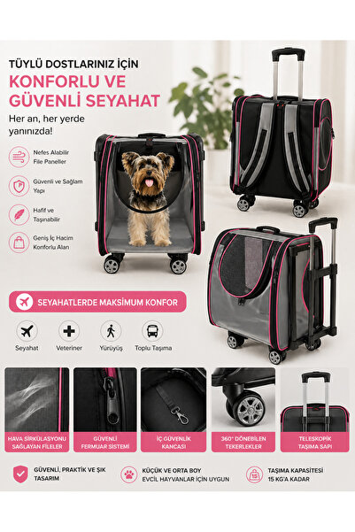 EMSE 4 Tekerlekli Pet Taşıma Valizi