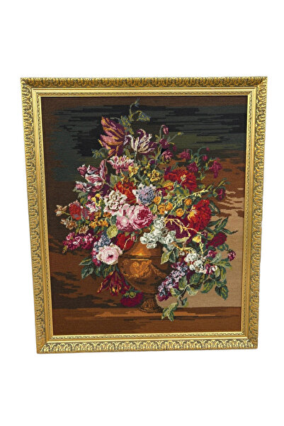 Hasyılmaz Vazodaki Çiçekler Temalı Goblen Dokuma Tablo 74x89cm