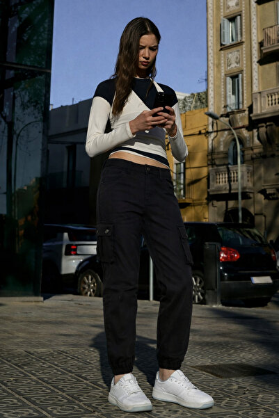 hacker Women's Trend High Waist Cargo Pocket Casual Black Jogger Pants