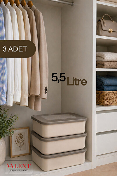 VALENT Nero 5.5 Lt 3'lü Çok Amaçlı Kapaklı Organizer Kutu Makyaj Banyo Mutfak...