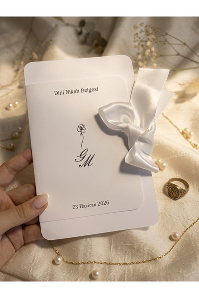 ZaiStudio Kişiye Özel İsimli Nikah Belgesi Kurdele Süslemeli