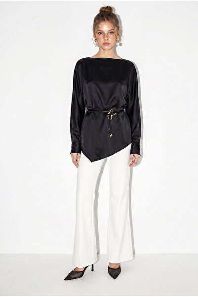 Bianco Lucci Γυναικεία Ασύμμετρη Ζώνη με Λεπτομέρεια Σατέν Μπλούζα 7044 60286106