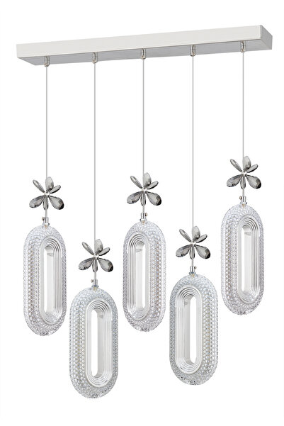 Luxira Aydınlatma Alfa 5 li Sıralı Gümüş Kumandalı 3 Renk Ledli Modern Led Avize