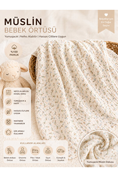XL Müslin Örtü 130x120 cm %100 Pamuk – Tek Kat, Bebek & Çocuk İçin Yazlık Pike
