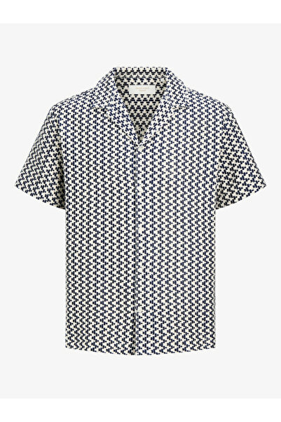 Jack & Jones Men vy Blue Textured Resort Collar