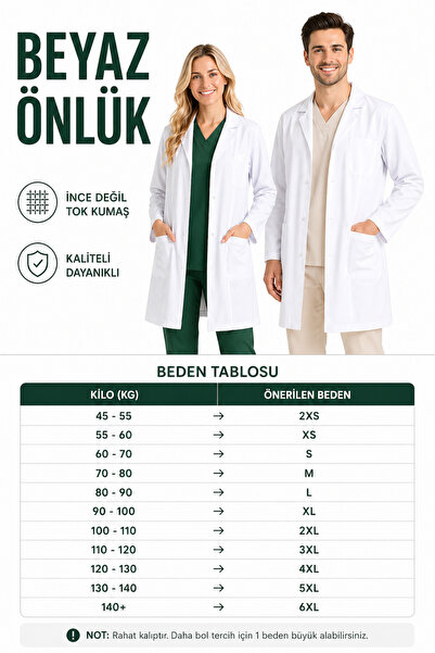 UMAY ÜNİFORMA Erkek Beyaz Önlük Doktor Eczacı Veteriner Hemşire Medikal Sağlık Öğrenci Kuaför Önlüğü Alpaka Kumaş Medical