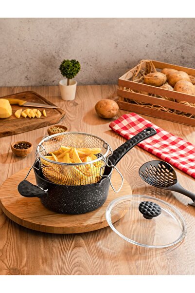 Cheflon Granit Fritöz Telli Kızartma Tenceresi Kapaklı 20 cm