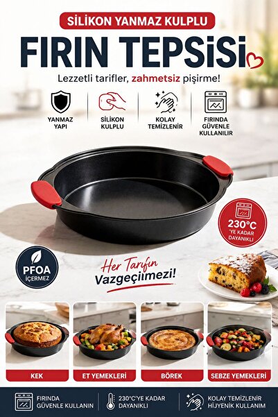 Funny Life 26 cm Silikon Saplı Yapışmaz Fırın Tepsisi – Yanmaz, Kolay Temizli...