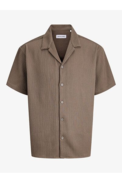 Jack & Jones قميص رجالي بني منقوش للمنتجعات