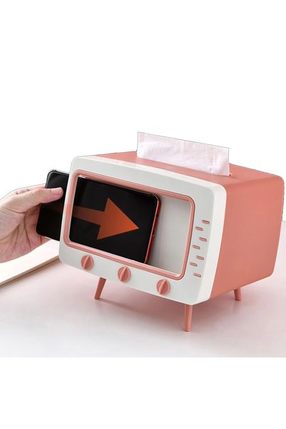 teknohediye Retro Tv Design Napkin Holder Phone Holder Multi-Purpose Desktop Organizer