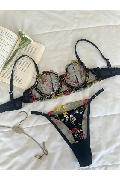 Feruzdesign Σετ σουτιέν Aware σε μαύρο χρώμα με φλοράλ σχέδια