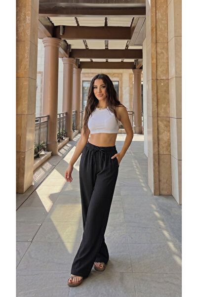 BİKELİFE Ψηλόμεσο παντελόνι με χαλαρή εφαρμογή από λινό μείγμα