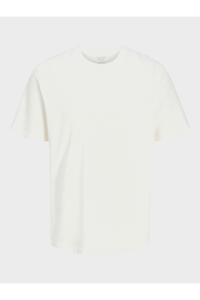 Jack & Jones Men White Textured Cotton Crew Neck T-Shirt