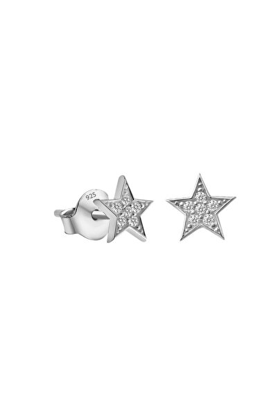jelux silver Gümüş 925 Ayar 6 mm Yıldız Zirkon Taşlı Çivili Küpe