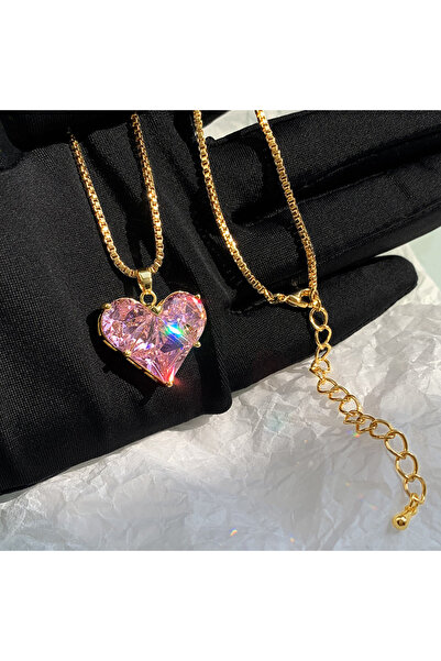 Kracer Colier placat cu Aur 18K, cu Piatră de Zirconiu, Rose Heart