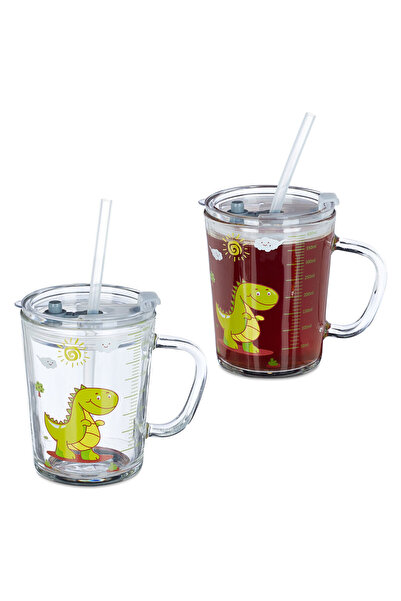 Relaxdays Set of 2 dinosaur-themed children's cups, Relaxdays, 400 ml, glass,...